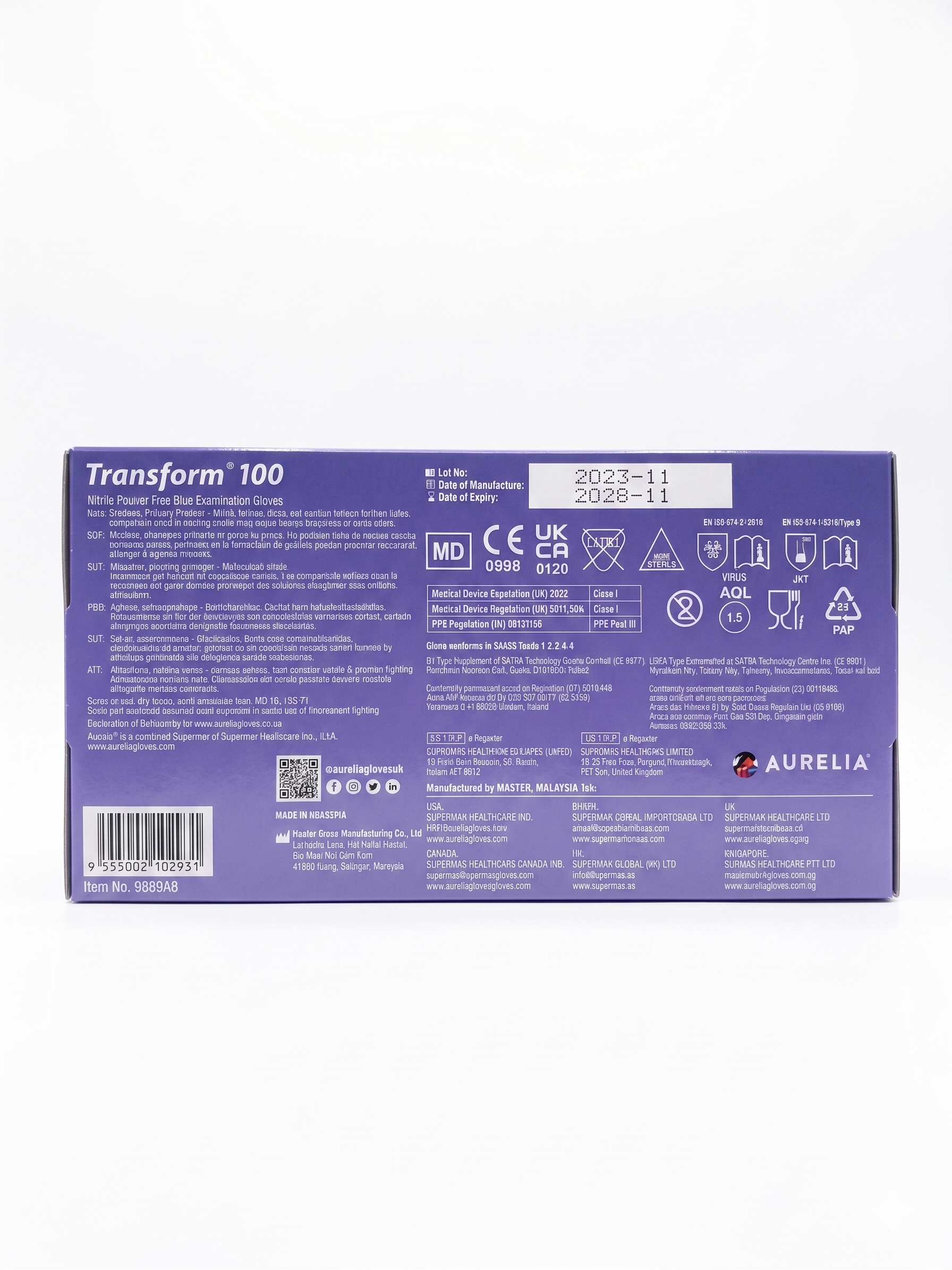 Aurelia Transform 100 Nitrile Examination Gloves - Powder-Free, Teal/Blue - Image 3