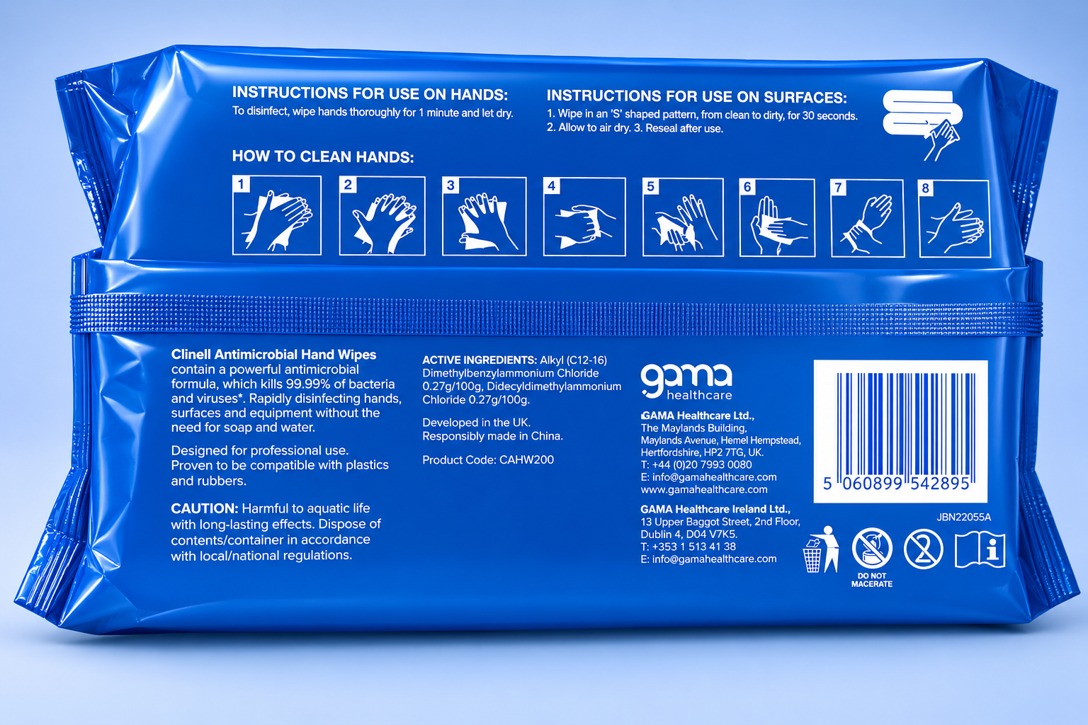 Clinell Antibacterial Hand Wipes – Tub of 200 CAHW200 - Image 2