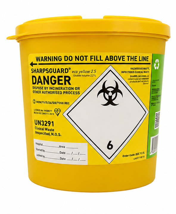 Sharpsguard Yellow 2.5 Litre Sharps Bin - Clinical Waste Container for Needles & Lancets