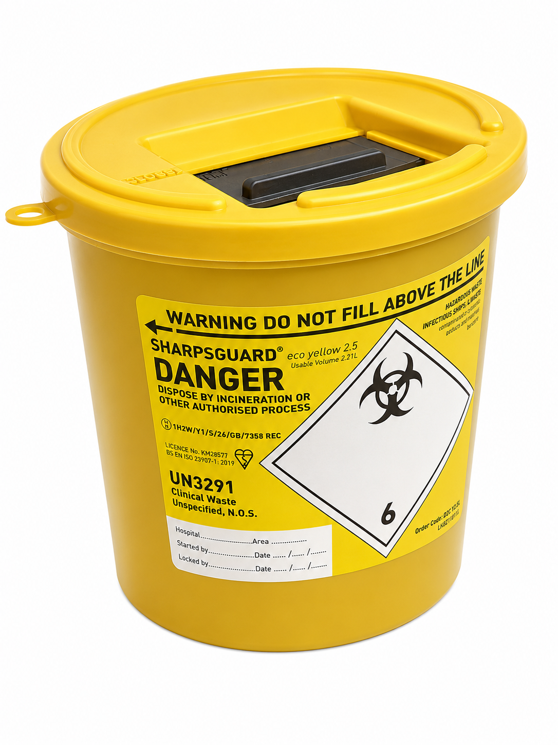 Sharpsguard Yellow 2.5 Litre Sharps Bin - Clinical Waste Container for Needles & Lancets - Image 2