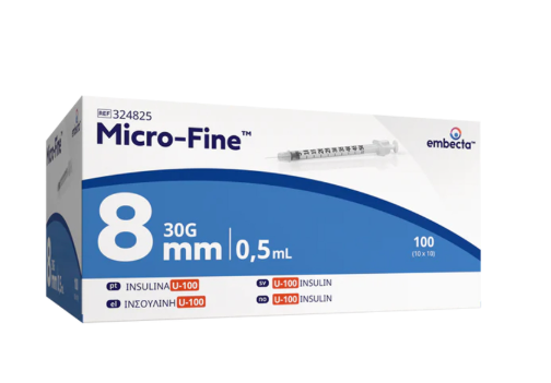 Embecta (BD) 0.5ml U100 Insulin Needles with Syringes 30G x 8mm – 324825